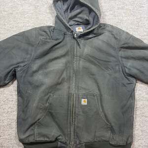 Vintage Carhartt J158 DGR Dark Green Fleece Lined Sandstone Duck Active Jacket